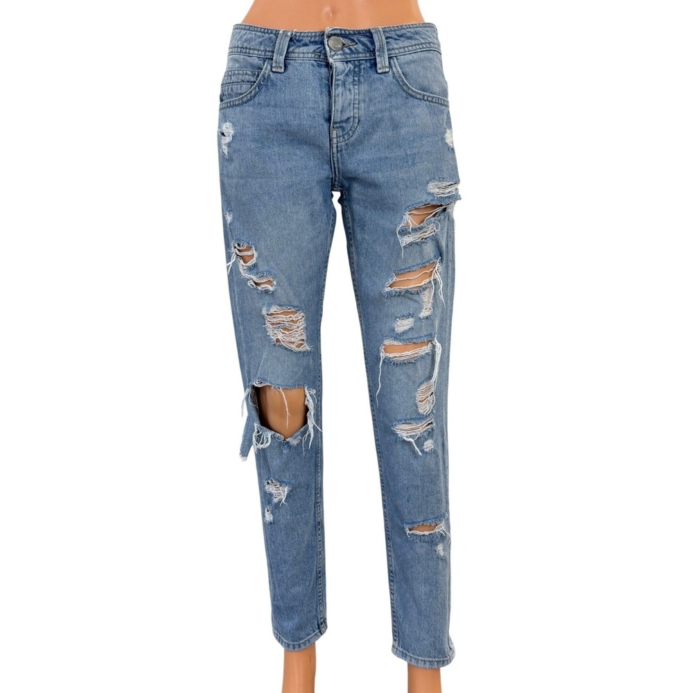 Terranova Original Denim Distressed XS Ripped Jeans Light Wash Button Fly SizeXS